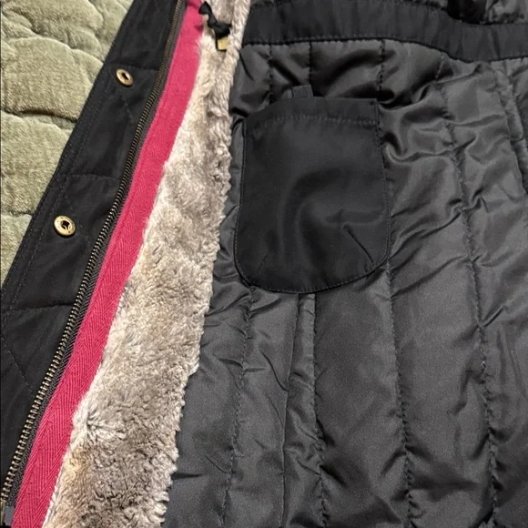 Madison Black Coat with Faux Fur Hood - Picture 11 of 14